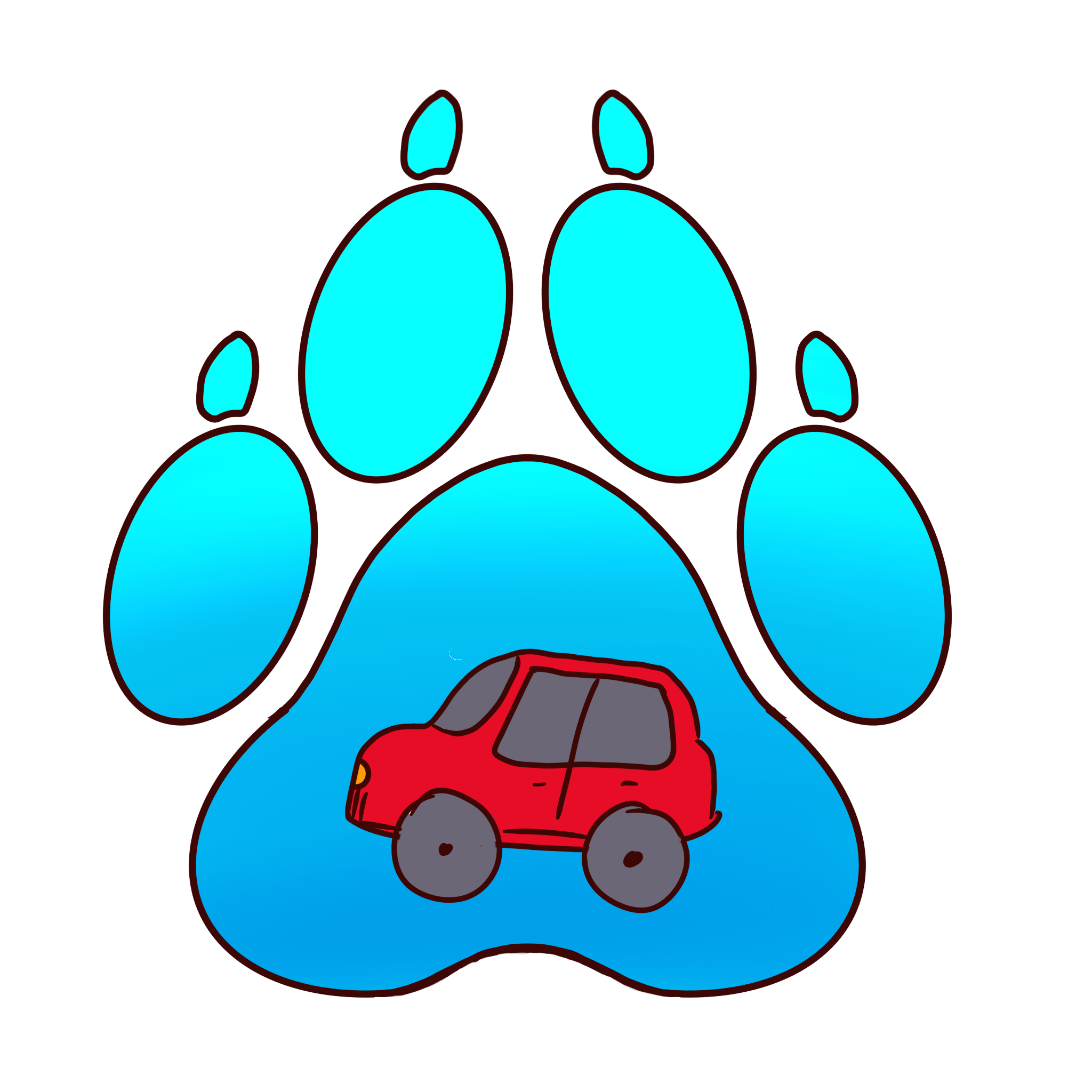 a cyan paw with a red car.